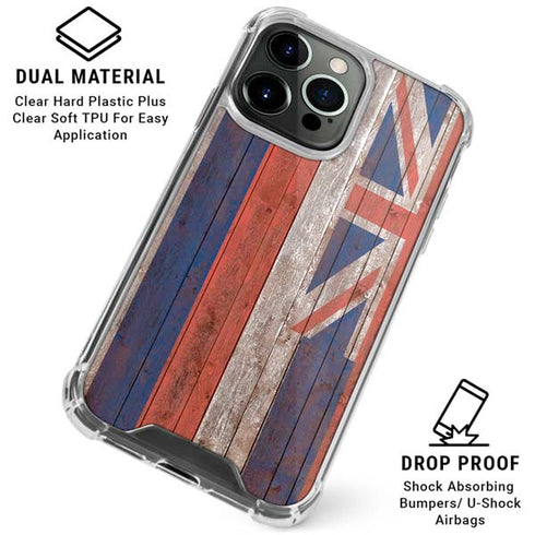 Hawaiian Flag Dark Wood iPhone 16 Pro Clear Case